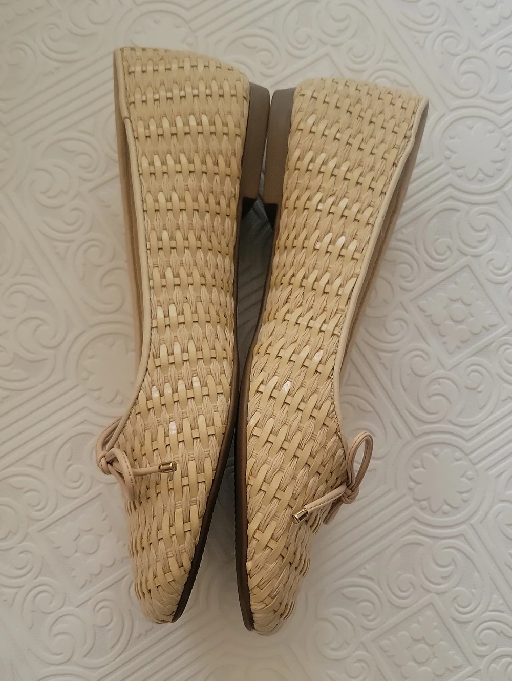 NEW Schutz Arissa Woven Straw Flats Bow Toe Natural Nude Cream Tuckernuck 6.5